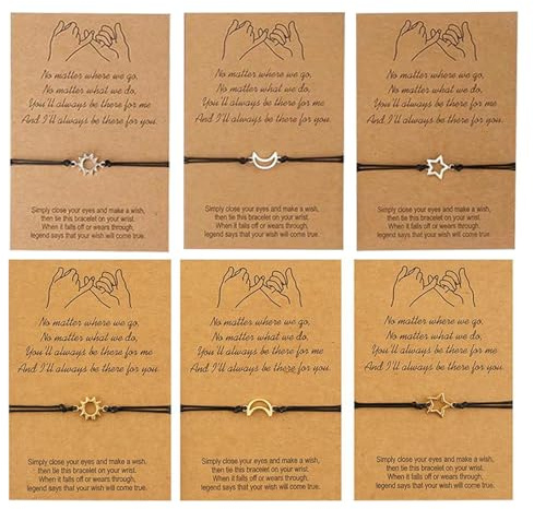 GTYHH 6 Pezzi Bracciali Sole, Luna E Stelle con Carte, Braccialetti Semplici, Braccialetti Dell'Amicizia, Braccialetti Moda E Creativi, Braccialetti Regolabili in Corda Intrecciata