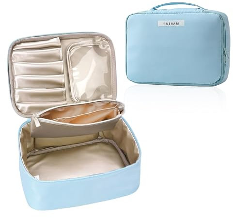 Kosmetik Tasche, Wasserdicht Kosmetiktasche Makeup Tasche Groß Schminktasche Reise Kulturbeutel Entertainment Tasche für Damen Und MäDchen (Blau)