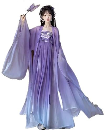 Purple Hanfu Dress Women Chinese Tang Dynasty Hanfu Cosplay Costume Gradient Hanfu Party Dress (Purple M weight 103.61-148.81 lbs)