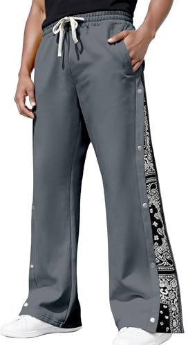 AIEOE Herr hiphopbyxor tryckknappar säckiga byxor mönster tryck joggingbyxor Y2K streetwear S-3XL, Mörkgrått, XXL