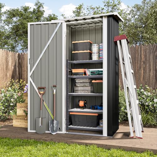 Aoxun Metall Gerätehaus 88x61x164cm Geräteschuppen mit Pultdach Stark & Rostfrei Abschließbarer Tür Gartenhaus Outdoor Garten Schuppen Schrank für Hinterhof Außenbereich Dunkelgrau,Schwarz