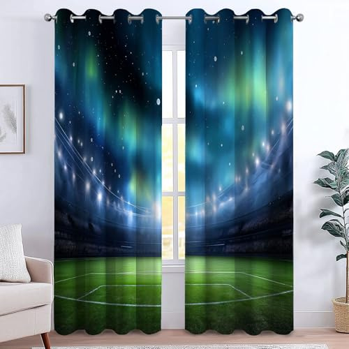Generico Tende per finestra, 100 x 110 cm, oscurante, per camera da letto, soggiorno, tende per bambini, ragazzi e ragazze, Moderno Sportivo Calcio Stadio, set da 2 pezzi