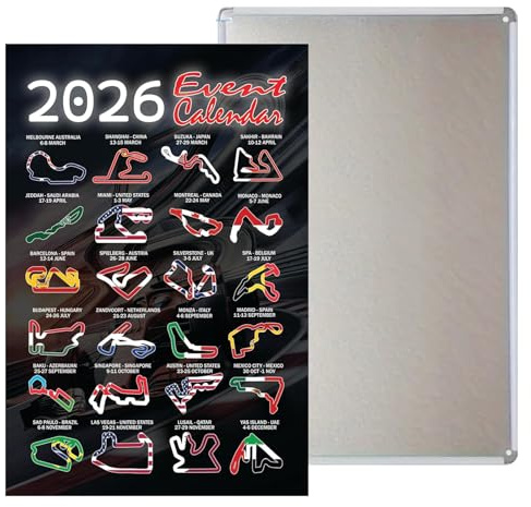 UJBVCX Calendario F1 2026 Poster dell'Evento di Formula 1 2026 Cartello in Metallo Grand Prix Circuit F1 Regali per Fan di F1