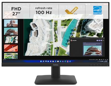 Lenovo ThinkVision S27-4e, monitor professionale 27 Full HD, pannello IPS ad alta fedeltà cromatica, frequenza 100Hz e protezione visiva avanzata – Nero