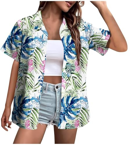 Générique Chemise Hawaienne Femme Hommes Funky Shirt à Manches Courtes Button Down Vacances Ete Imprimé Fleuri Plage Casual Décontractées Vacances Tops Vintage Hawaii Chemise