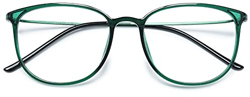KOOSUFA Klassische Retro Brillengestelle Nerdbrille Herren Damen Dünne Brille Ohne Sehstärke Streberbrille Groß Pantobrille Ultra Licht TR90 Brillenfassung mit Etui (Grün)