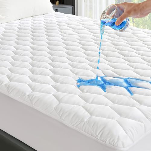 GRT Full Mattress Protector Waterproof, 100% Waterproof Quilted Fitted Mattress Pad, Noiseless Hollow Cotton Mattress Cover, fits up to 18 Deep, Dust Proof White