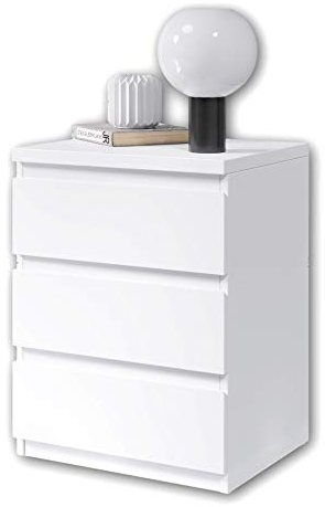 OLLI Nachttisch mit drei Schubladen in Weiß - Moderner Nachtschrank mit Stauraum für Ihr Bett - 45 x 61 x 38 cm (B/H/T)