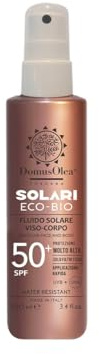 FLUIDO SOLARE VISO-CORPO SPF 50+ – Solo Filtri Fisici Minerali Microincapsulati, Senza Nanoparticelle - Protezione UVA/UVB, Water Resistant - 100 ml Spray - ECO-BIO - DOMUS OLEA TOSCANA