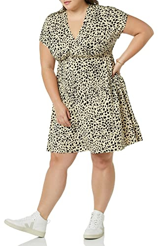 Amazon Essentials Vestito Incrociato (Taglie Forti Disponibili) Donna, Tan Stampa Animalier, M