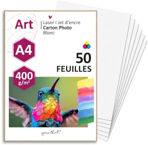 Younikat Cartes bristol vierges en carton blanc 400 g I 50 Cartons I Format A4 21 x 29,7 cm I Pour loisirs créatifs école fiches de révision invitations I dv1006