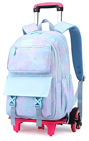 SYDARSYN Trolley Rollen Rucksack Schulranzen für Mädchen Jungen Rucksäcke Schultaschen mit 6 Rädern Kinder Schulrucksack Schultrolley Kinderrucksäcke Blau
