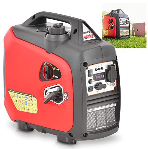 HECHT Inverter 2000 Watt Stromerzeuger Notstromaggregat (Neu) – 4 Liter Benzin Tank – 6 Stunden Laufzeit – leise – Mobile Stromversorgung auch für spannungssensible Geräte wie Laptop, Handy, TV & Co.