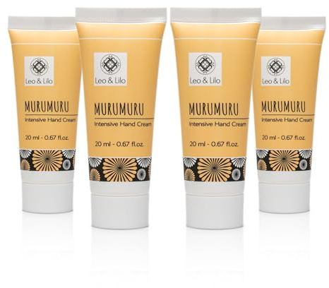 Leo & Lilo Juego de 4 cremas de manos Murumuru de 20 ml, cuidado intensivo para manos muy secas y dañadas, con aceites vegetales de cultivo ecológico y mantequilla exótica de Murumuru, vegana