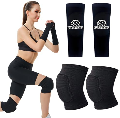 Volleyball-Schutz, 1-Paar Volleyball Armstulpen +1-Paar Volleyball Knieschoner, Sport Unterarm Ärmel -Handgelenkstützemit Schutzpolster und Daumenloch, Schwamm Kollision Knieschutz Knie Schoner