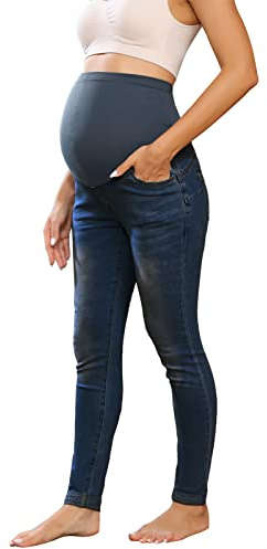 Maacie Maternity Jeans for Women Fashion Jeggings with Over Belly Design high Waist Vintage Jeans Dark Denim Blue S MC0241A22-03