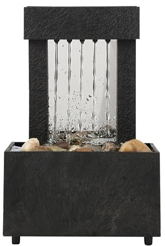Fuente de Agua de sobremesa, Cascada con Rocas Naturales de río, Fuente de sobremesa Que Funciona con USB/batería, Cascada de Interior de 4.3x3.5x6.7 para la Oficina y el hogar