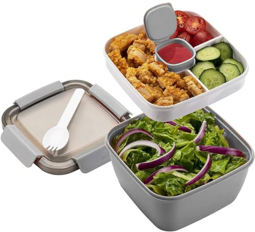 MUJUZE Lonchera con compartimentos divididos, caja de ensalada sostenible, a prueba de fugas, apta para lavavajillas, caja bento para guardería y escuela