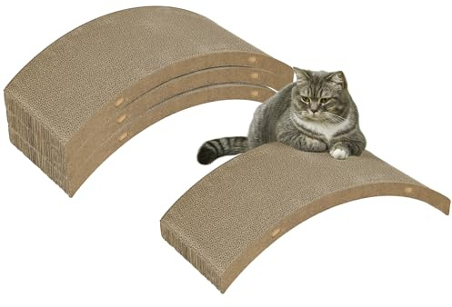 PawHut Lot de 4 griffoir Chats Carton, Planches à gratter réversibles pour Chat, 55 x 25,5 cm, Remplacement pour Tapis de Course pour Chat, en Carton ondulé Double Face, Marron