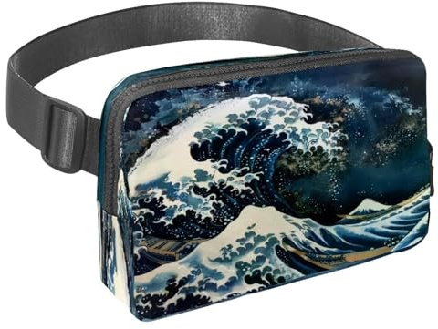 Hüfttasche für Damen und Herren, Outdoor-Hüfttasche, schlank, Laufgürtel, Bauchtasche für Spaziergänge, Joggen, Wandern, Reisen, Workout – japanische Wellen, multi, 1.5x9.0x5.9in/4x23x15cm,
