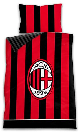 AC Milan Lenzuola Letto 1 Piazza e Mezza 200x150 cm + Fodera Cuscino 80x50 cm, 100% Cotone, Prodotto Ufficiale