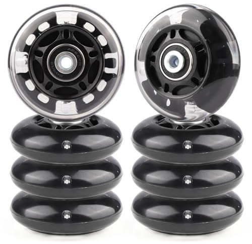Gladeer Inline Skate Wheels Light Up 85A Indoor Outdoor Replacement Wheels with ABEC-7 Bearings for Kids & Children Beginner Inline Skates, Pack of 8 (Black, 70mm)