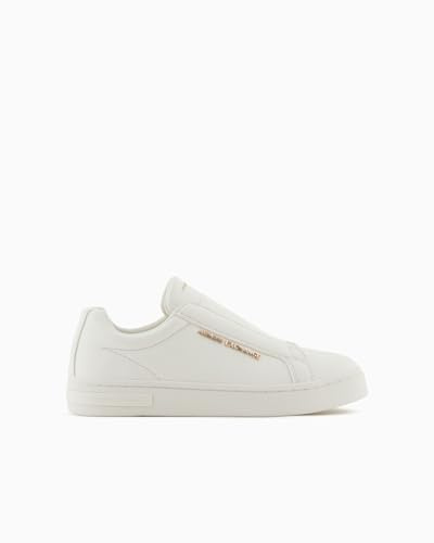 Armani Exchange Donna London, Metal Gold Logo, Slip On Sneaker, Bianco Sporco, 36 EU