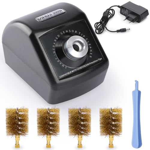 YIHUA 200W Detergenti per punte di saldatura motorizzato in rame con sensore a infrarossi, 4 spazzole in lana di ottone, adattatore di alimentazione 12V, compatibile con punte YIHUA C210, C245, C235