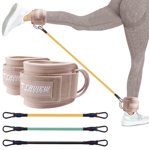 Correas de tobillo con puños, bandas de resistencia para el tobillo, bandas de resistencia para piernas, equipo de entrenamiento de botines para kickbacks Hip Fitness Training (rosa con 3 bandas de