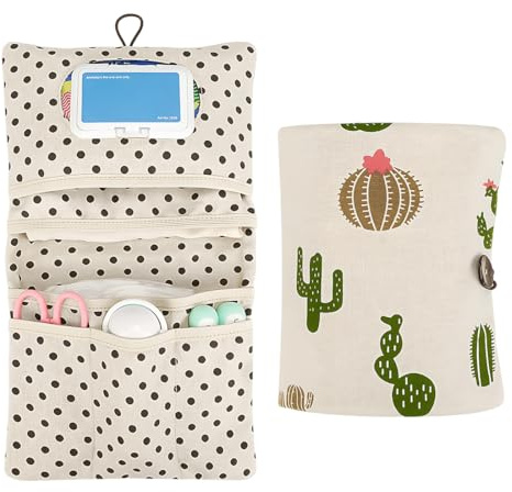 HABNI Bolsa de Pañales 2 en 1 y Bolsa de Cosméticos, Organizador para Bebés (Diseño de Cactus, Beige)