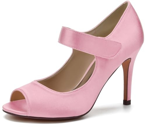 HFWXYSA Donna Scarpe da Sposa con Tacco Alto in Raso con Punta Aperta Moda Sexy Scarpe da Matrimonio,Rosa,38 EU