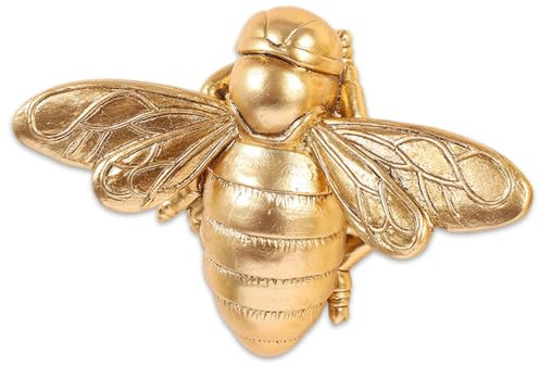Wilafury Décoration murale d'abeille, 6x4 pouces, décoration d'abeille en résine dorée, Sculpture 'art murale suspendue pour la maison, l'intérieur et l'extérieur, jardin, cour, pelouse