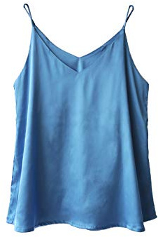 Wantschun Kvinnor silke satin kamisol kamisol väst topp t-shirt blus tank tröja v-ringad spagettirem XXS-4XL