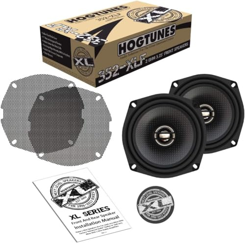 Hogtunes 352-XLF High Performance XL Series 5.25 Front Speakers with Grills (2 Pack), Fits 1998-2013 Harley-Davidson Motorcycles