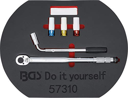BGS Diy 57310 | Radwechsel-Service-Satz | 5-tlg. | Drehmomentschlüssel | Radmutternschlüssel | Felgen-Schon-Einsätze | Knieschutz-Matte
