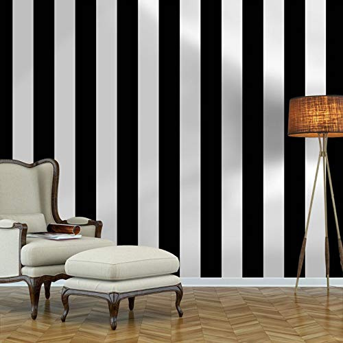 Guvana Papel tapiz autoadhesivo a rayas blanco y negro de 394 x 17.7 pulgadas, papel de contacto extraíble impermeable para sala de estar, gabinetes, estantes, cajones, decoración, rollo de vinilo