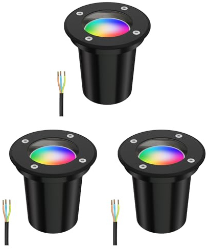 ledscom.de 3x Bodeneinbauleuchte BOLI für außen, IP67, schwarz, rund, 108mm Ø inkl. LED RGB Lampe, smart 473lm
