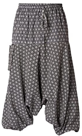 PANASIAM Pantaloni Aladin 'geometrix', con motivi tradizionali giapponesi, prodotti in piccole aziende familiari, Asanoha Nero, 34-37