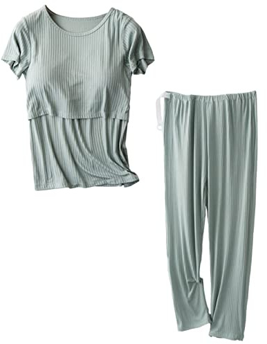 aromm Mujer Maternidad Mangas Cortas Camisas de Enfermería Tops y Pantalones Largos Casual Conjunto de Ropa de Lactancia Materna