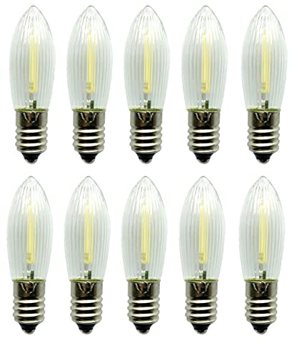 ShuoHui E10 COB LED Ersatzlampen Glühbirnen Topkerze für Lichterkette 9V-55V AC 0.2W 6000K Kalt Weiß (10)