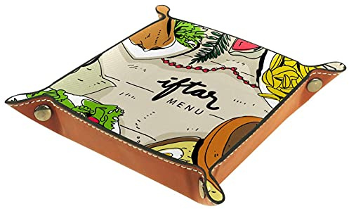 Bandeja de cuero para valet, organizador para mesita de noche, plato de almacenamiento para escritorio Catchall Iftar Ramadhan Menú Comida en tradicional Tajine