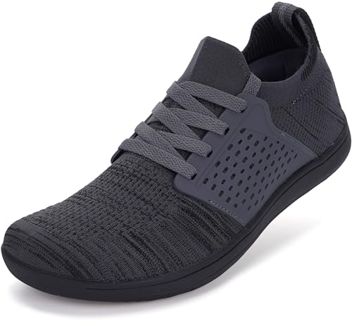 WHITIN Barfußschuhe Herren Damen Barfuß Barfuss Schuhe Breite Weit Barfussschuhe Knit Barefoot Shoes Men Sneaker Traillaufschuhe Walkingschuhe Männer Grau 43 EU