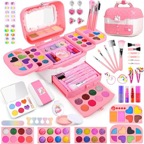 Auney 80 PCS Kids Makeup Kit for 3 4 5 6 7 8 Years Old, Unicorn Girls Toy for Little Girls Birthday, Princess Toys Dress Up Toy for Performance Dance Show Role Play Party