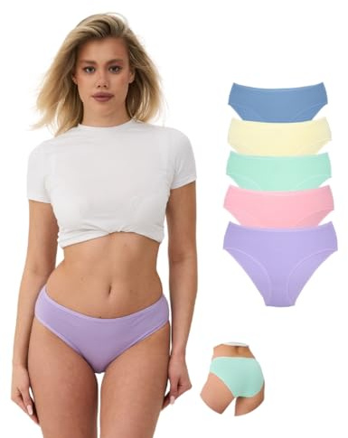 ALYA UNDERWEAR sous-vêtements de Qualité Supérieure pour Femmes, Culotte Taille Mi-Haute en Coton Biologique Respirant, Culottes Confortables pour Dames (Multicolor-P15, XL)