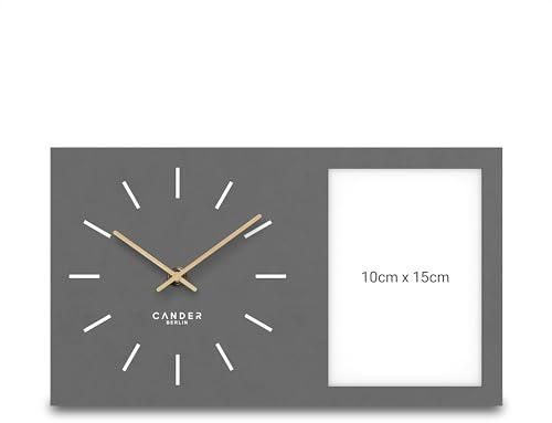Cander Berlin MNU 20035 H Lautlose Foto-Uhr Bilderrahmen 35 cm ohne Tickgeräusche analog modern Vintage grau Holzzeiger