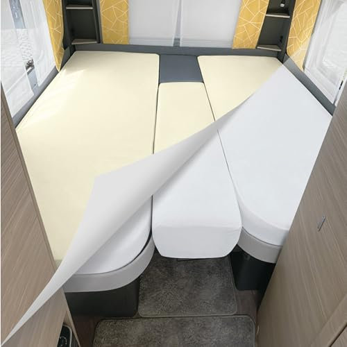 Erwin Müller Matratzenschutz und Spannbettlaken 6-TLG für das Wohnmobil/Wohnwagen-Heckbett Natur Größe 70x190 cm - 85x210 cm (2X) + 35x130-50x145