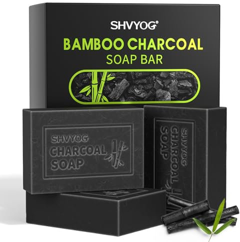 Bambuskohleseife, Salicylsäureseife, Reinigungsseife für Männer und Frauen mit Peelingpartikeln, AHA-Seife, Ölkontrolle, Porenverkleinerung, Mitesserentfernung, Geeignet für Gesicht und Körper, 3x100g