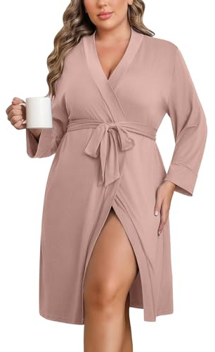 Ekouaer Bata de baño ligera para mujer, talla grande, con bolsillos, para maternidad, talla extragrande 1X-5X