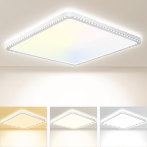 Seruno X LED Deckenleuchte 24W 6000K/4000K/3000K, 3200LM IP54 Ultra Dünn Deckenlampe, Flach Quadrat Modern Badezimmer Lampe Küchenlampe für Flur Schlafzimmer Balkon Wohnzimmer Büro Küche Keller Ø29CM