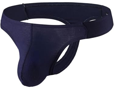 Summer Code Perizoma G String Uomo a Coste Traspirante String Thong Slip Mutande Thong Panty con Elastici Laterali, Blu Navy, XXL